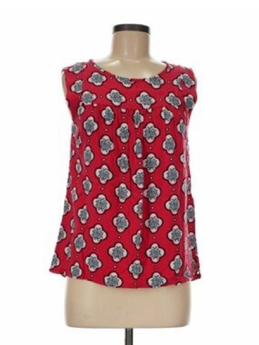 LOFT Red and White Floral Tank Top